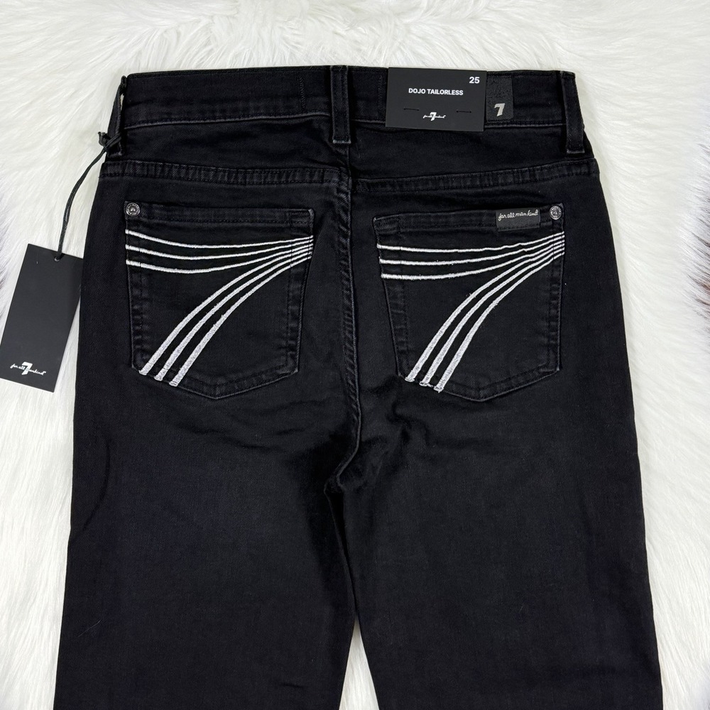 7 For All Mankind Size 25 Salem Black Dojo Tailorless Flare Trouser Denim Jeans - Picture 8 of 9